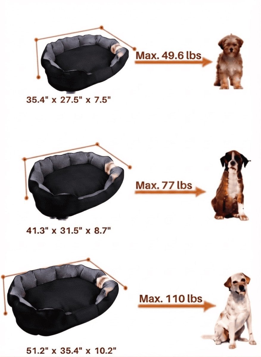 [Size] dog bed dimensions with recommended weight range and breed examples