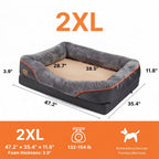 Size chart for orthopedic dog bed, size 2XL, dimensions 47.2 x 35.4 x 11.8 inches.