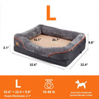 Size chart for orthopedic dog bed, size L, dimensions 32.6 x 22.4 x 9.8 inches
