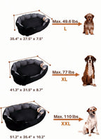 Size guide for BingoPaw sofa dog bed L, XL and XXL with maximum dog weights
