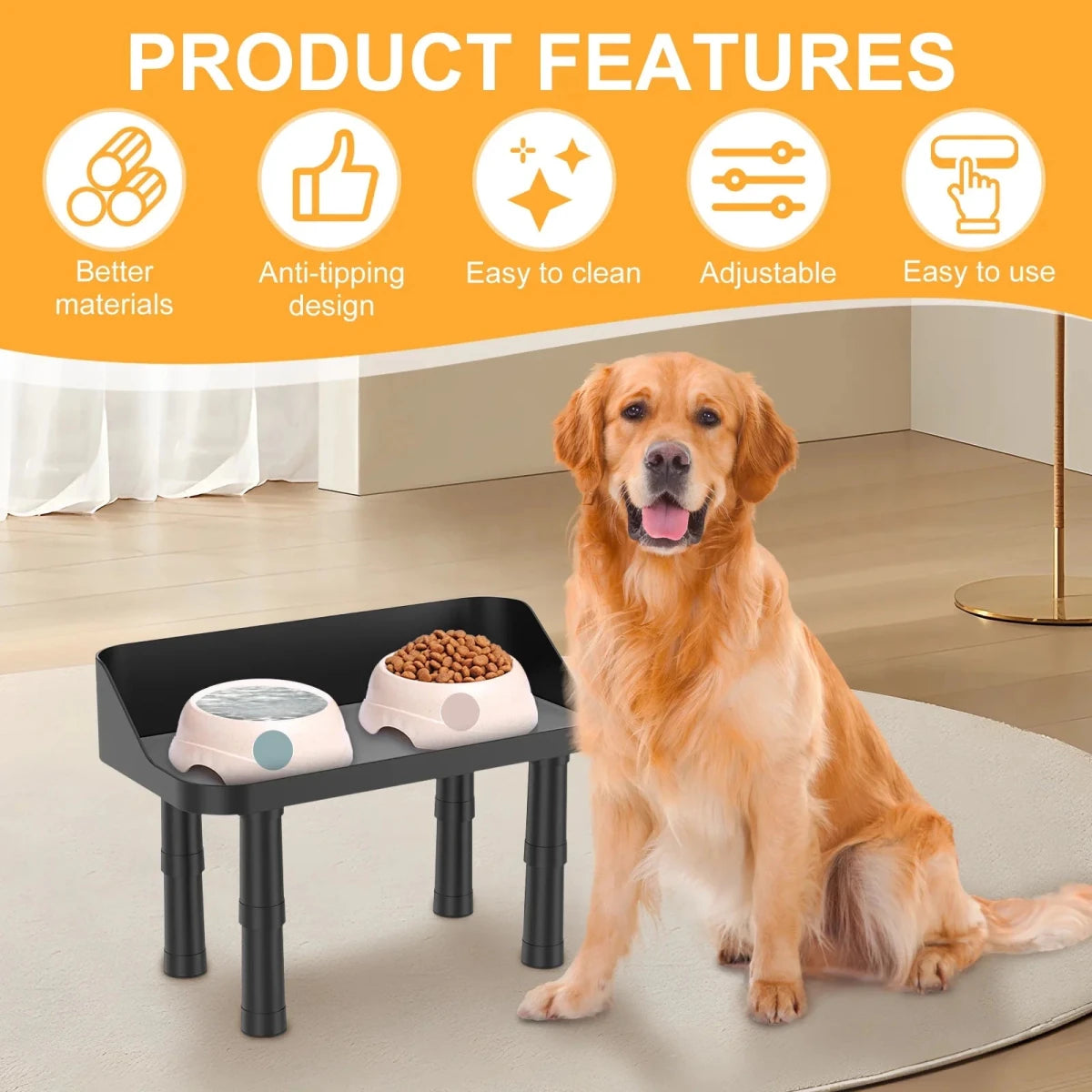 Premium Raised Dog Bowls Stand with Splash Guard and Silicone Pad