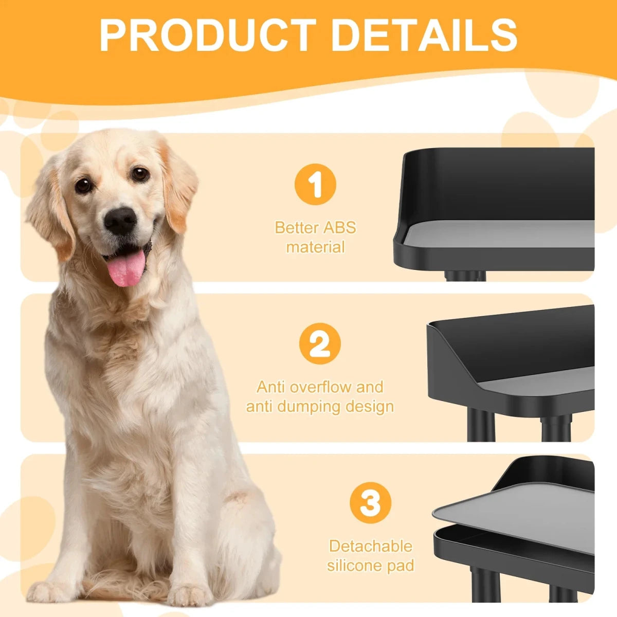 Premium Raised Dog Bowls Stand with Splash Guard and Silicone Pad