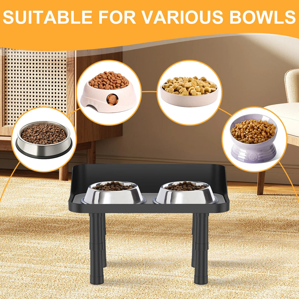 Premium Raised Dog Bowls Stand with Splash Guard and Silicone Pad