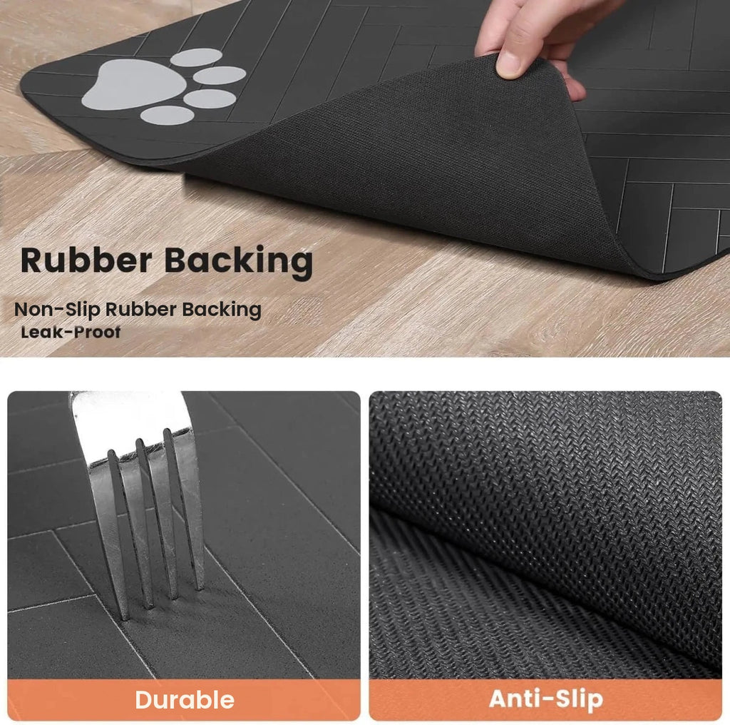 Non-slip rubber backing of the durable pet feeding mat
