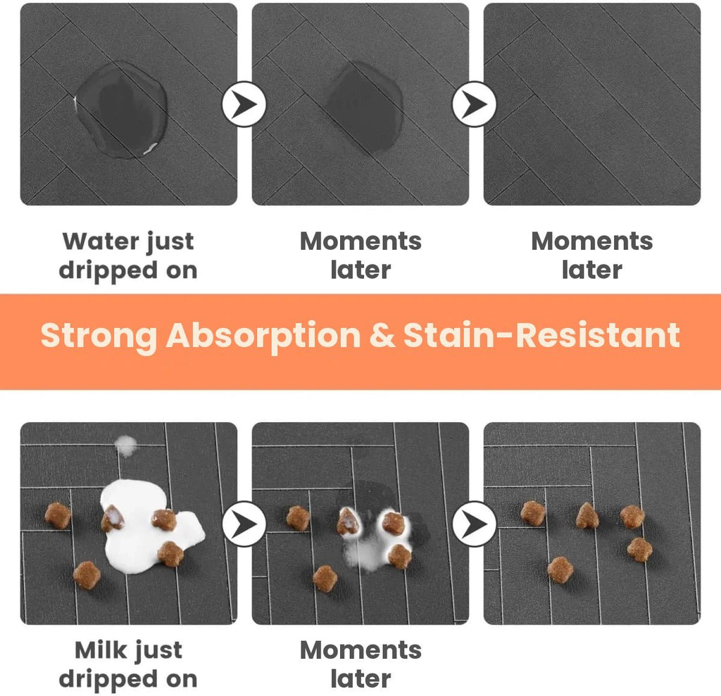Water and milk absorbed by the pet feeding mat within moments